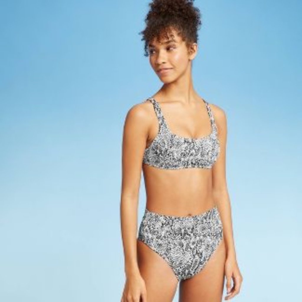 Xhilaration Black/White Snake Print 2 Pc Swimsuit